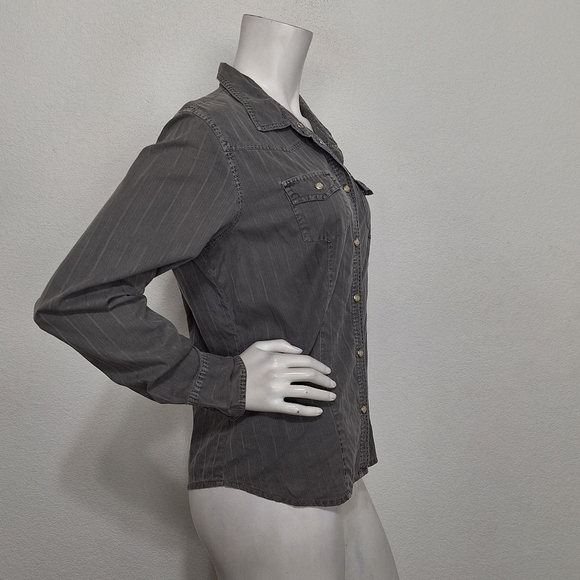 Harley Davidson Gray Moto Bikercore Long Sleeve Button Front Denim Jacket Size M - Picture 5 of 13